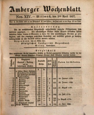 Amberger Wochenblatt (Oberpfälzisches Wochenblat) Mittwoch 5. April 1837