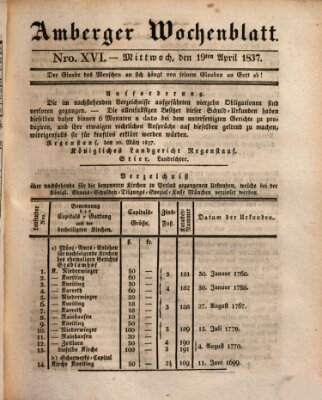 Amberger Wochenblatt (Oberpfälzisches Wochenblat) Mittwoch 19. April 1837