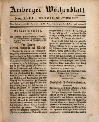 Amberger Wochenblatt (Oberpfälzisches Wochenblat) Mittwoch 3. Mai 1837