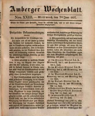 Amberger Wochenblatt (Oberpfälzisches Wochenblat) Mittwoch 7. Juni 1837