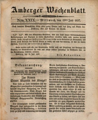 Amberger Wochenblatt (Oberpfälzisches Wochenblat) Mittwoch 19. Juli 1837