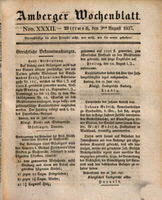 Amberger Wochenblatt (Oberpfälzisches Wochenblat) Mittwoch 9. August 1837