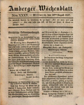 Amberger Wochenblatt (Oberpfälzisches Wochenblat) Mittwoch 30. August 1837