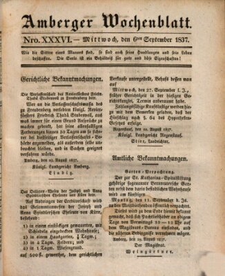 Amberger Wochenblatt (Oberpfälzisches Wochenblat) Mittwoch 6. September 1837