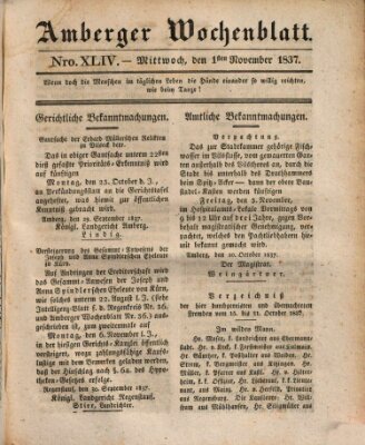 Amberger Wochenblatt (Oberpfälzisches Wochenblat) Mittwoch 1. November 1837