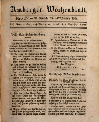 Amberger Wochenblatt (Oberpfälzisches Wochenblat) Mittwoch 24. Januar 1838