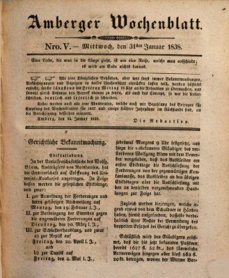 Amberger Wochenblatt (Oberpfälzisches Wochenblat) Mittwoch 31. Januar 1838