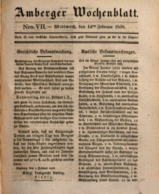 Amberger Wochenblatt (Oberpfälzisches Wochenblat) Mittwoch 14. Februar 1838