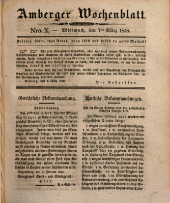 Amberger Wochenblatt (Oberpfälzisches Wochenblat) Mittwoch 7. März 1838