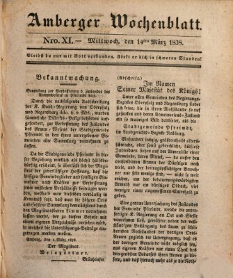 Amberger Wochenblatt (Oberpfälzisches Wochenblat) Mittwoch 14. März 1838