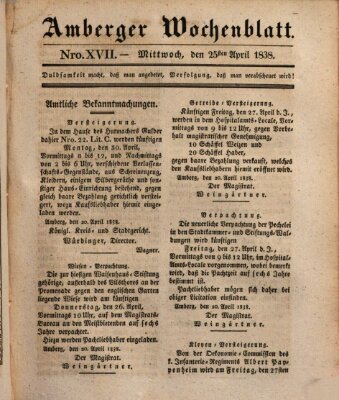 Amberger Wochenblatt (Oberpfälzisches Wochenblat) Mittwoch 25. April 1838