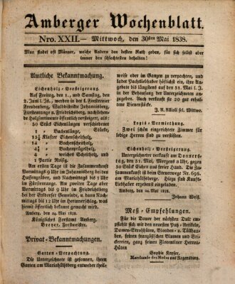 Amberger Wochenblatt (Oberpfälzisches Wochenblat) Mittwoch 30. Mai 1838