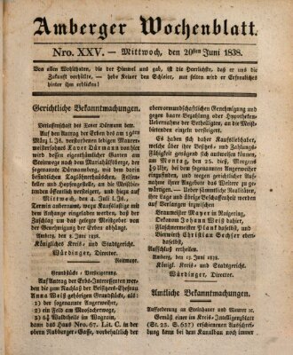 Amberger Wochenblatt (Oberpfälzisches Wochenblat) Mittwoch 20. Juni 1838