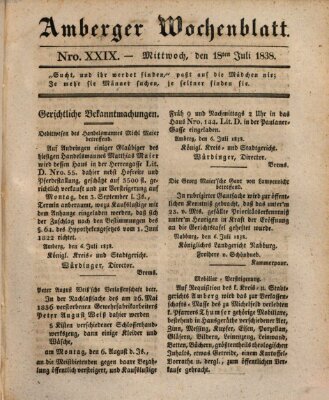 Amberger Wochenblatt (Oberpfälzisches Wochenblat) Mittwoch 18. Juli 1838