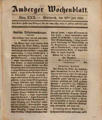 Amberger Wochenblatt (Oberpfälzisches Wochenblat) Mittwoch 25. Juli 1838