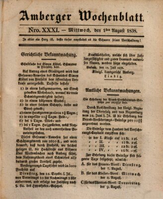 Amberger Wochenblatt (Oberpfälzisches Wochenblat) Mittwoch 1. August 1838