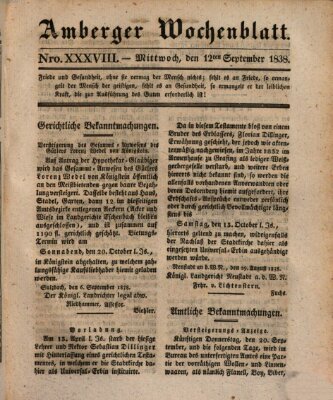 Amberger Wochenblatt (Oberpfälzisches Wochenblat) Mittwoch 19. September 1838