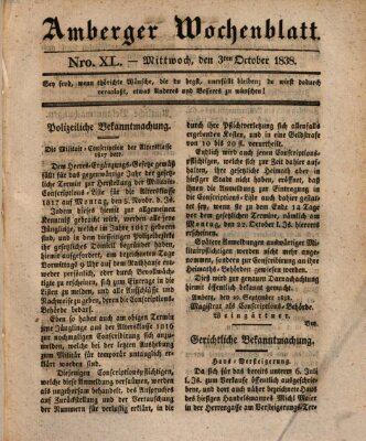 Amberger Wochenblatt (Oberpfälzisches Wochenblat) Mittwoch 3. Oktober 1838