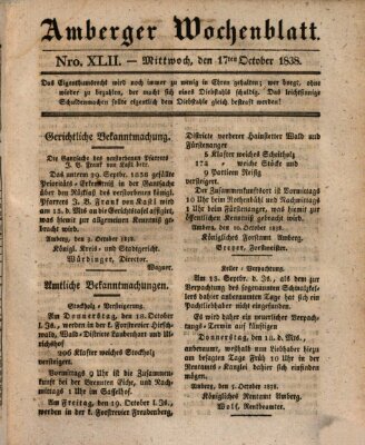 Amberger Wochenblatt (Oberpfälzisches Wochenblat) Mittwoch 17. Oktober 1838