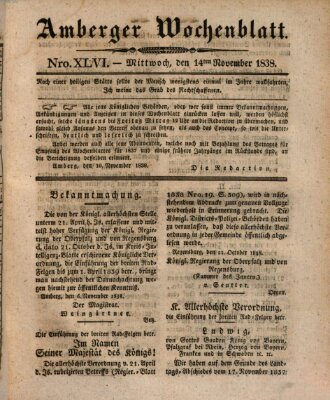 Amberger Wochenblatt (Oberpfälzisches Wochenblat) Mittwoch 14. November 1838