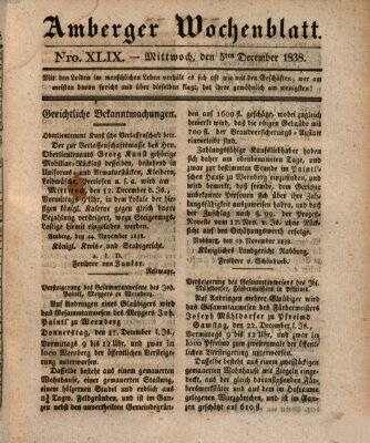 Amberger Wochenblatt (Oberpfälzisches Wochenblat) Mittwoch 5. Dezember 1838