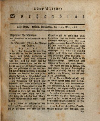 Wochenblat des Naabkreises (Oberpfälzisches Wochenblat) Donnerstag 10. März 1808