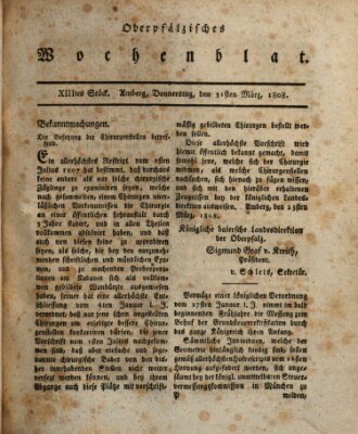 Wochenblat des Naabkreises (Oberpfälzisches Wochenblat) Donnerstag 31. März 1808