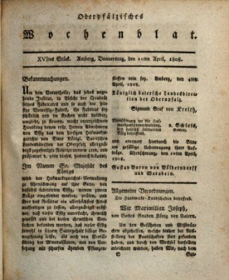 Wochenblat des Naabkreises (Oberpfälzisches Wochenblat) Donnerstag 21. April 1808