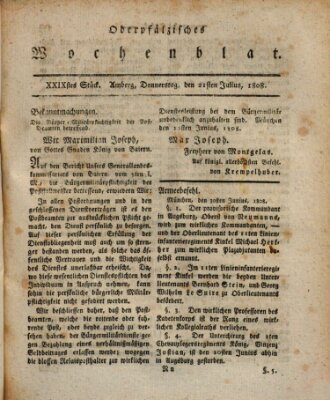 Wochenblat des Naabkreises (Oberpfälzisches Wochenblat) Donnerstag 21. Juli 1808