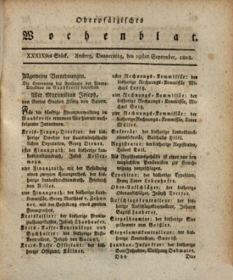 Wochenblat des Naabkreises (Oberpfälzisches Wochenblat) Donnerstag 29. September 1808