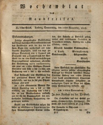 Wochenblat des Naabkreises (Oberpfälzisches Wochenblat) Donnerstag 10. November 1808