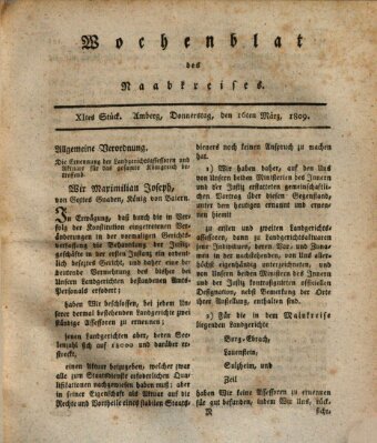 Wochenblat des Naabkreises (Oberpfälzisches Wochenblat) Donnerstag 16. März 1809