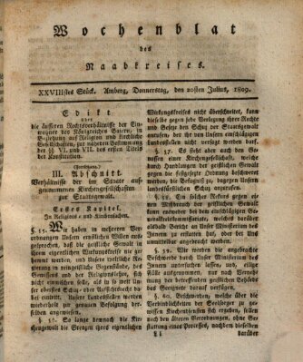 Wochenblat des Naabkreises (Oberpfälzisches Wochenblat) Donnerstag 20. Juli 1809