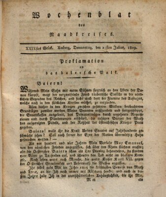 Wochenblat des Naabkreises (Oberpfälzisches Wochenblat) Donnerstag 27. Juli 1809