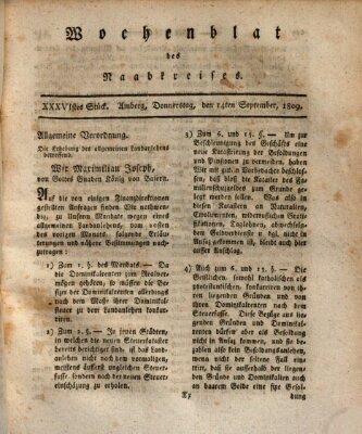 Wochenblat des Naabkreises (Oberpfälzisches Wochenblat) Donnerstag 14. September 1809