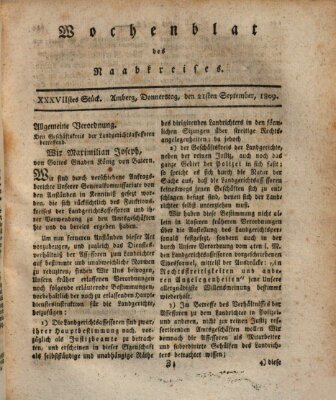 Wochenblat des Naabkreises (Oberpfälzisches Wochenblat) Donnerstag 21. September 1809