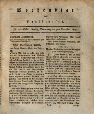 Wochenblat des Naabkreises (Oberpfälzisches Wochenblat) Donnerstag 9. November 1809