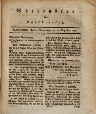 Wochenblat des Naabkreises (Oberpfälzisches Wochenblat) Donnerstag 14. Dezember 1809