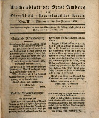 Wochenblatt der Stadt Amberg im Oberpfälzisch-Regensburgischen Kreise (Oberpfälzisches Wochenblat) Mittwoch 9. Januar 1839