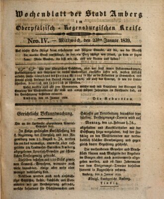 Wochenblatt der Stadt Amberg im Oberpfälzisch-Regensburgischen Kreise (Oberpfälzisches Wochenblat) Mittwoch 23. Januar 1839