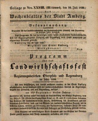 Wochenblatt der Stadt Amberg im Oberpfälzisch-Regensburgischen Kreise (Oberpfälzisches Wochenblat) Mittwoch 10. Juli 1839