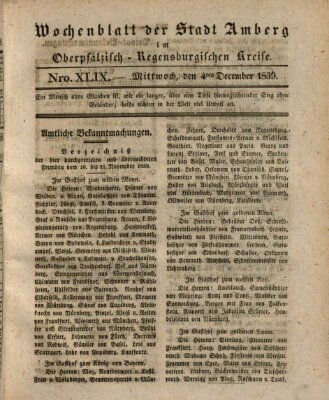 Wochenblatt der Stadt Amberg im Oberpfälzisch-Regensburgischen Kreise (Oberpfälzisches Wochenblat) Mittwoch 4. Dezember 1839