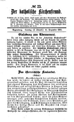 Der katholische Kirchenfreund (Der katholische Volksfreund) Sonntag 15. Dezember 1861