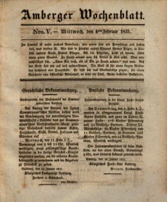 Amberger Wochenblatt (Oberpfälzisches Wochenblat) Mittwoch 4. Februar 1835