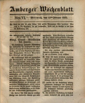 Amberger Wochenblatt (Oberpfälzisches Wochenblat) Mittwoch 11. Februar 1835