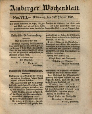 Amberger Wochenblatt (Oberpfälzisches Wochenblat) Mittwoch 25. Februar 1835