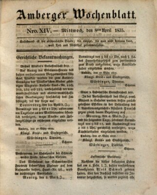 Amberger Wochenblatt (Oberpfälzisches Wochenblat) Mittwoch 8. April 1835