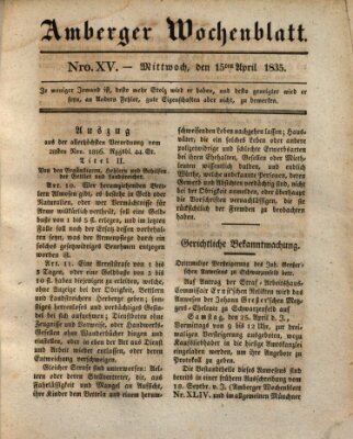 Amberger Wochenblatt (Oberpfälzisches Wochenblat) Mittwoch 15. April 1835