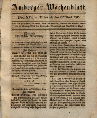 Amberger Wochenblatt (Oberpfälzisches Wochenblat) Mittwoch 22. April 1835