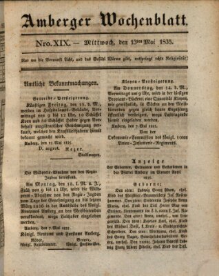 Amberger Wochenblatt (Oberpfälzisches Wochenblat) Mittwoch 13. Mai 1835